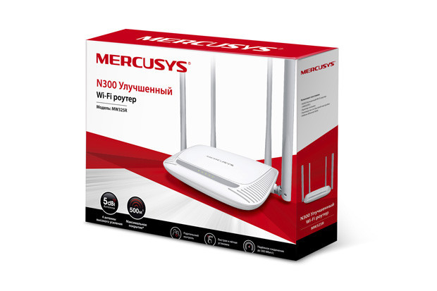 Роутер Mercusys MW325R 2.4 ГГц 300 Мбит/с четыре 5 дБи антенны усиленный сигнал Wi-Fi - фото 1 - id-p1154133687