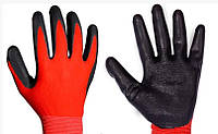 Перчатки рабочие нейлоновые стретч с ПВХ покрытием (черный - красный) 12пар/уп