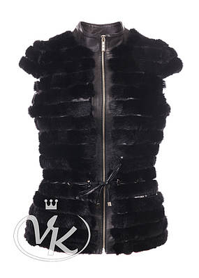 Куртка жилетка з хутром ондатри чорна утеплена (Арт. N441)