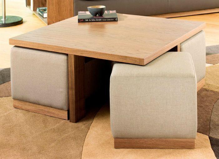 Комплект мягкой мебели "Вару", комплект деревянной мебели, мебель для гостиной, столик и пуфики, пуфи