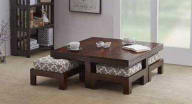 Комплект м'яких меблів "Свенг", комплект дерев'яних меблів, меблі для вітальні, столик журнальний і пуфи