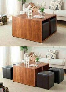 Комплект мягкой мебели "Чарльз", комплект деревянной мебели, мебель для гостиной, столик журнальный и пуфики