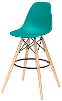 Стул барный Nik Bar 75 см, зеленый 43 на деревянных ногах Eames Barstool