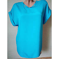 Блуза-футболка жіноча літня з креп-шифону 48 р. блакитна