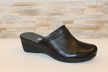 Шльопанці сабо жіночі чорні натуральна шкіра на танкетці Б339