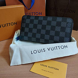 Гаманець шкіряний Louis Vuitton сіра шахматка на блискавці