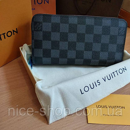 Гаманець шкіряний Louis Vuitton сіра шахматка на блискавці, фото 3