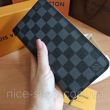 Гаманець шкіряний Louis Vuitton сіра шахматка на блискавці, фото 4