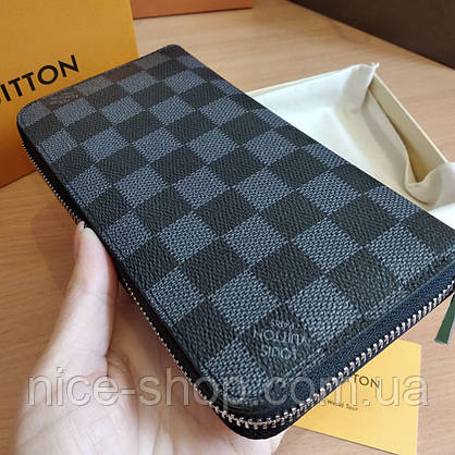 Гаманець шкіряний Louis Vuitton сіра шахматка на блискавці, фото 5