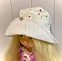 Легкая летняя хлопковая панама на завязках для девочек Флори белый/молочный Babasik