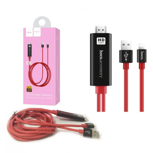 Кабель Hoco UA4 Apple HDMI cable adapter Black+Red, HDMI Lightning