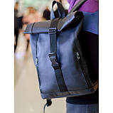 Зручний жіночий рюкзак роллтоп чорний екокожа (якісний кожзам) міський, повсякденний, фото 6