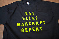 Футболка EAT SLEEP WARCRAFT REPEAT. Черная. Размеры XS, S, M, L, XL, XXL.