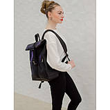 Зручний жіночий рюкзак роллтоп чорний екокожа (якісний кожзам) міський, повсякденний, фото 4