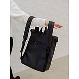 Зручний жіночий рюкзак роллтоп чорний екокожа (якісний кожзам) міський, повсякденний, фото 5