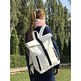 Зручний жіночий рюкзак роллтоп чорний екокожа (якісний кожзам) міський, повсякденний, фото 8