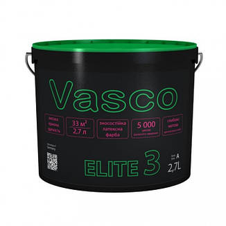 Vasco ELITE 3 зносостійка латексна фарба для стін і стель 0.9 л, 2,7л, 9 л, фото 2