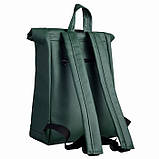 Модний великий жіночий рюкзак роллтоп темно-зелений екокожа (якісний кожзам), фото 2
