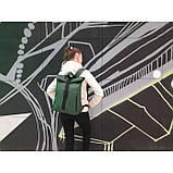 Модний великий жіночий рюкзак роллтоп темно-зелений екокожа (якісний кожзам), фото 6