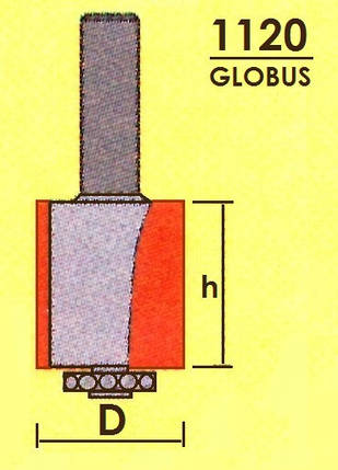 Фреза ГЛОБУС кромочна пряма для петель, з нижнім підшипником. Серія 1120. D20 h40 d8, фото 2