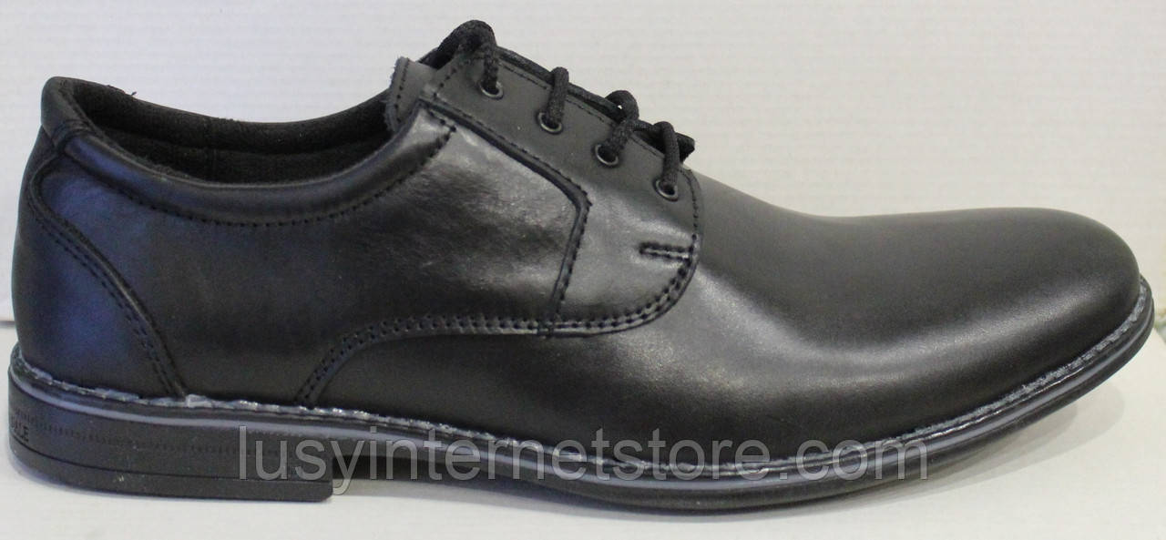 Чоловічі шкіряні туфлі чорні на шнурках класика від виробника модель АМТ30КШ, фото 1