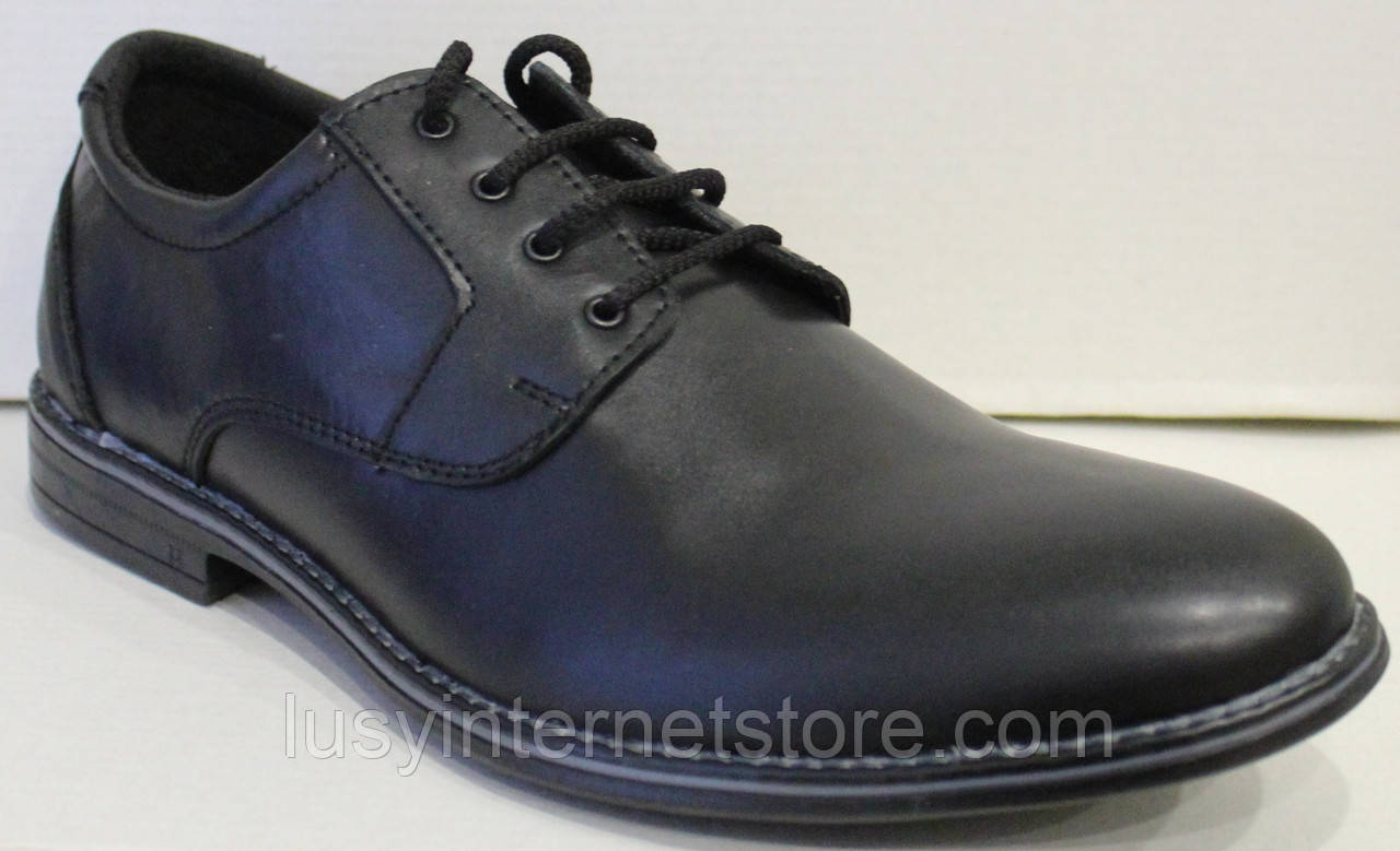 Мужские кожаные туфли черные на шнурках классика от производителя модель АМТ30КШ - фото 2 - id-p512954932