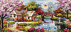 Алмазна вишивка будиночок біля річки 65х30 см, повна викладка, круглі стрази, фото 2