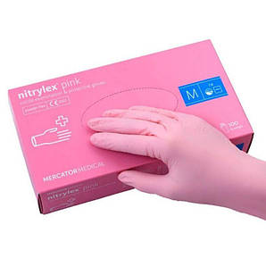 Рукавички Nitrylex M одноразові нітрилові рожеві 100 шт.