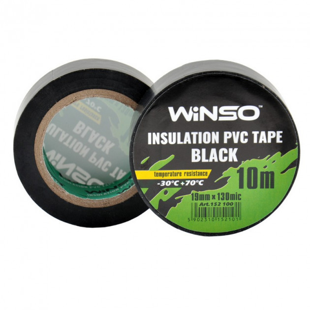 Изолента WINSO ПВХ чёрная 10 м; 19 мм; 130 мк (10/300шт) 152100