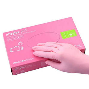 Рукавички Nitrylex S одноразові нітрилові рожеві 100 шт.