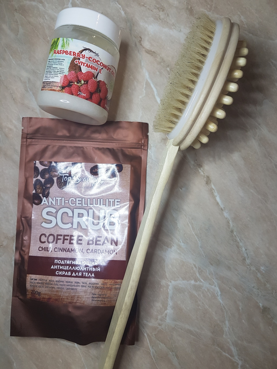 Набор Щетка для Массажа и Кофейный Скраб Антицеллюлитный и Кокосовое ...