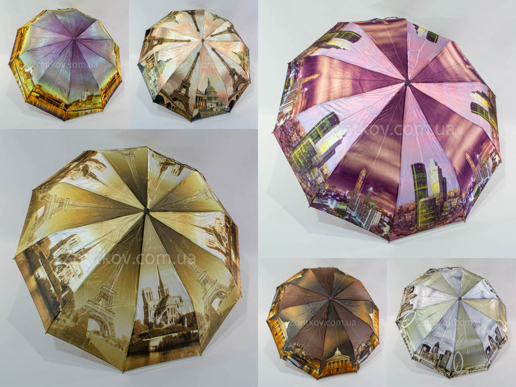 Женский зонт полуавтомат сатин оптом с фото больших городов от фирмы "Bellissimo".