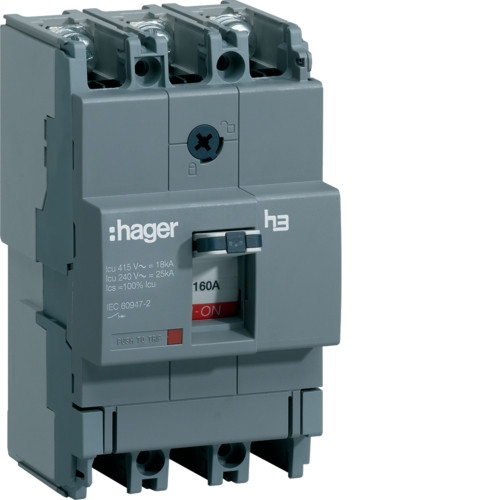 Автоматичний вимикач x160, 160А, 3п, 18kA, Тфикс./Мфикс, Hager