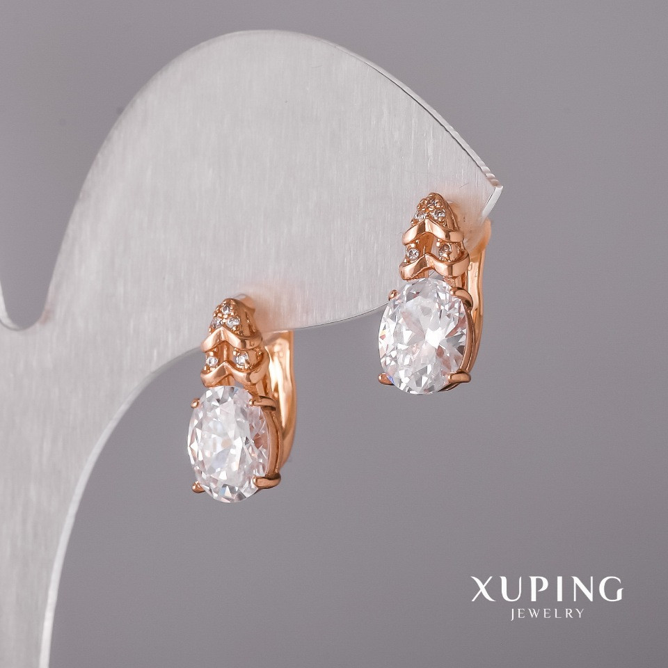 Сережки Xuping з білим каменем 7х16мм позолота 18к