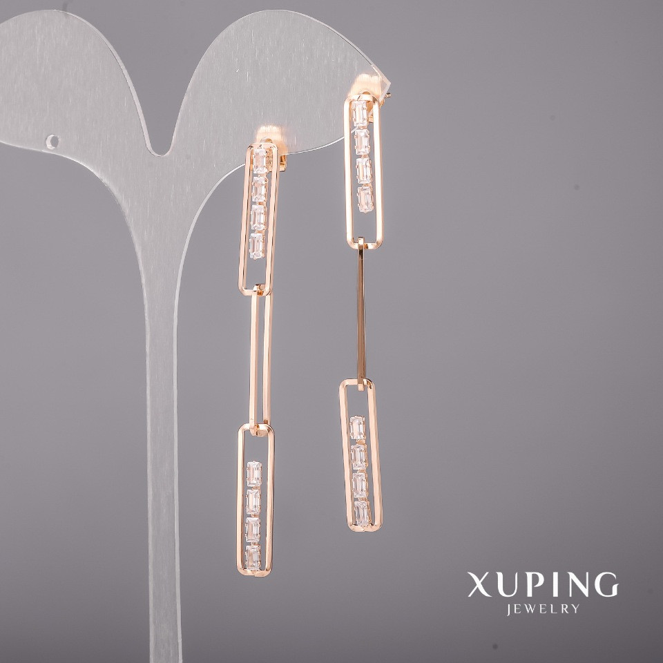 Сережки Xuping з білими каменями 6х70мм Позолота 18К