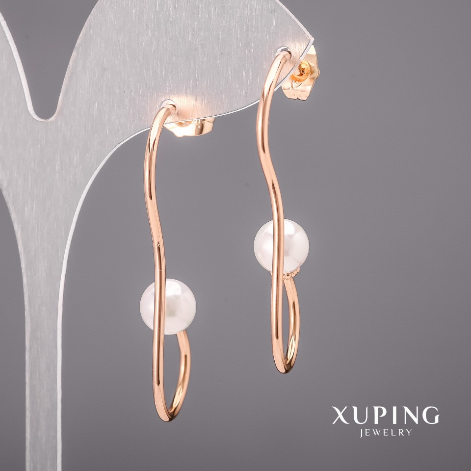Сережки Xuping з перлами Майорка 15х45х8мм Позолота 18К