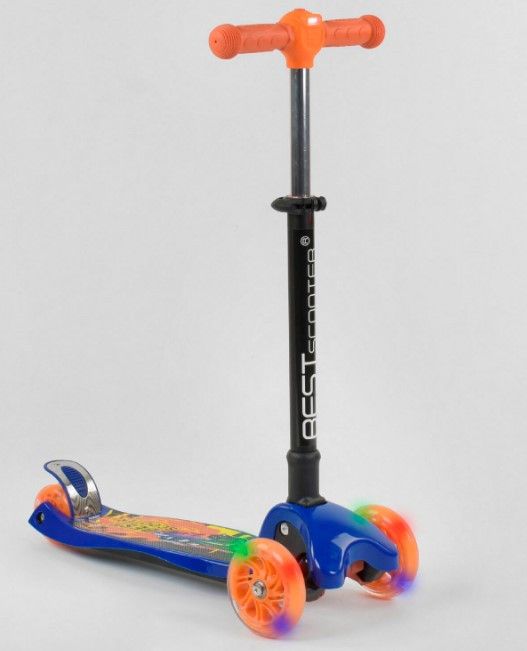 Самокат триколісний дитячий складаний кермо світяться колеса принт синій Best Scooter Maxi 98533