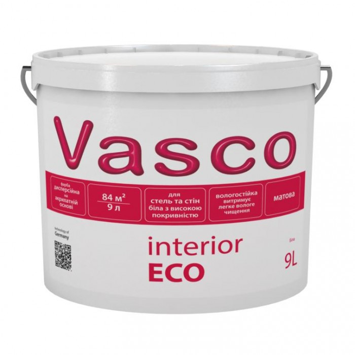 Vasco interior ECO вододисперсійна матова фарба для стін і стель 9 л.