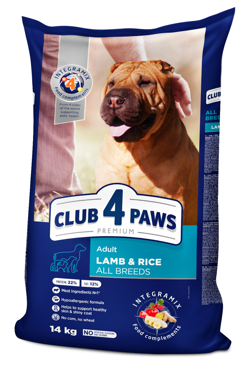 Сухий гіпоалергенний корм Ягня і рис для собак всіх порід 14 кг CLUB 4 PAWS Клуб 4 Лапи