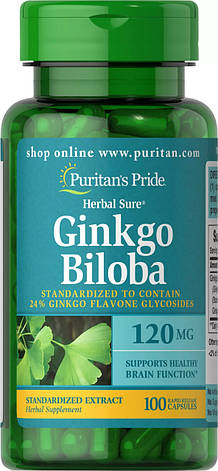 Гинкго билоба Puritan's Pride Ginkgo Biloba 120 mg 100 Capsules, фото 1