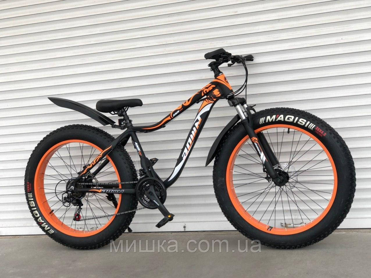 Велосипед алюмінієвий гірський TopRider FatBike 26" жовтогарячий, фото 1