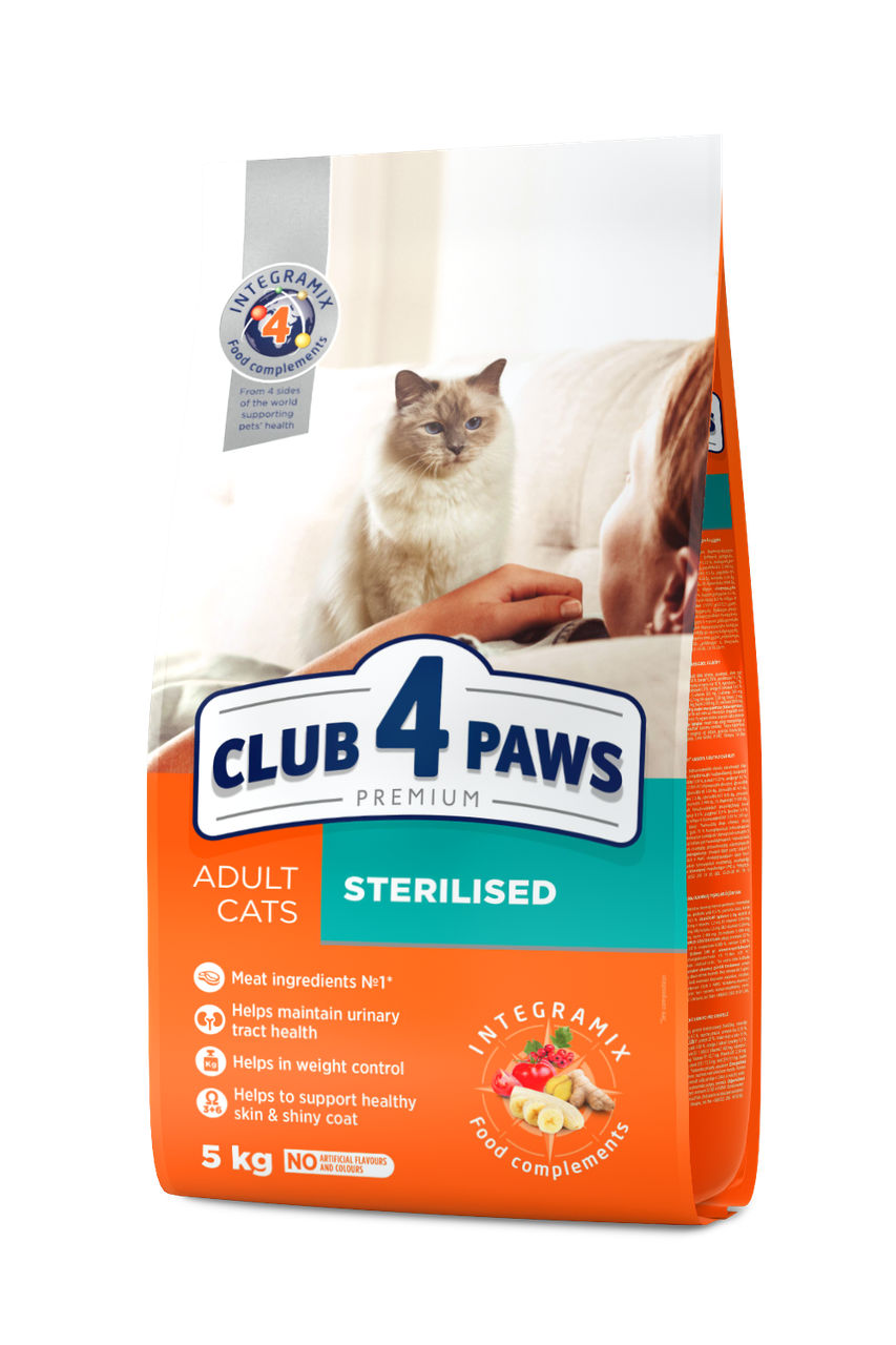Сухий корм для Стерилізованих кішок і кастрованих котів 5 кг CLUB 4 PAWS Клуб 4 Лапи