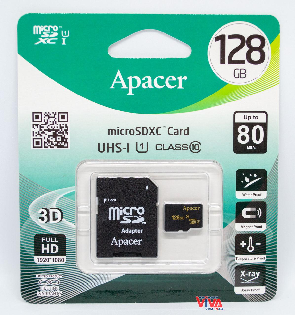 Карта пам'яті Apacer microSDXC 128GB UHS-I Class 10 + Adapter (AP128GMCSX10U1-R)
