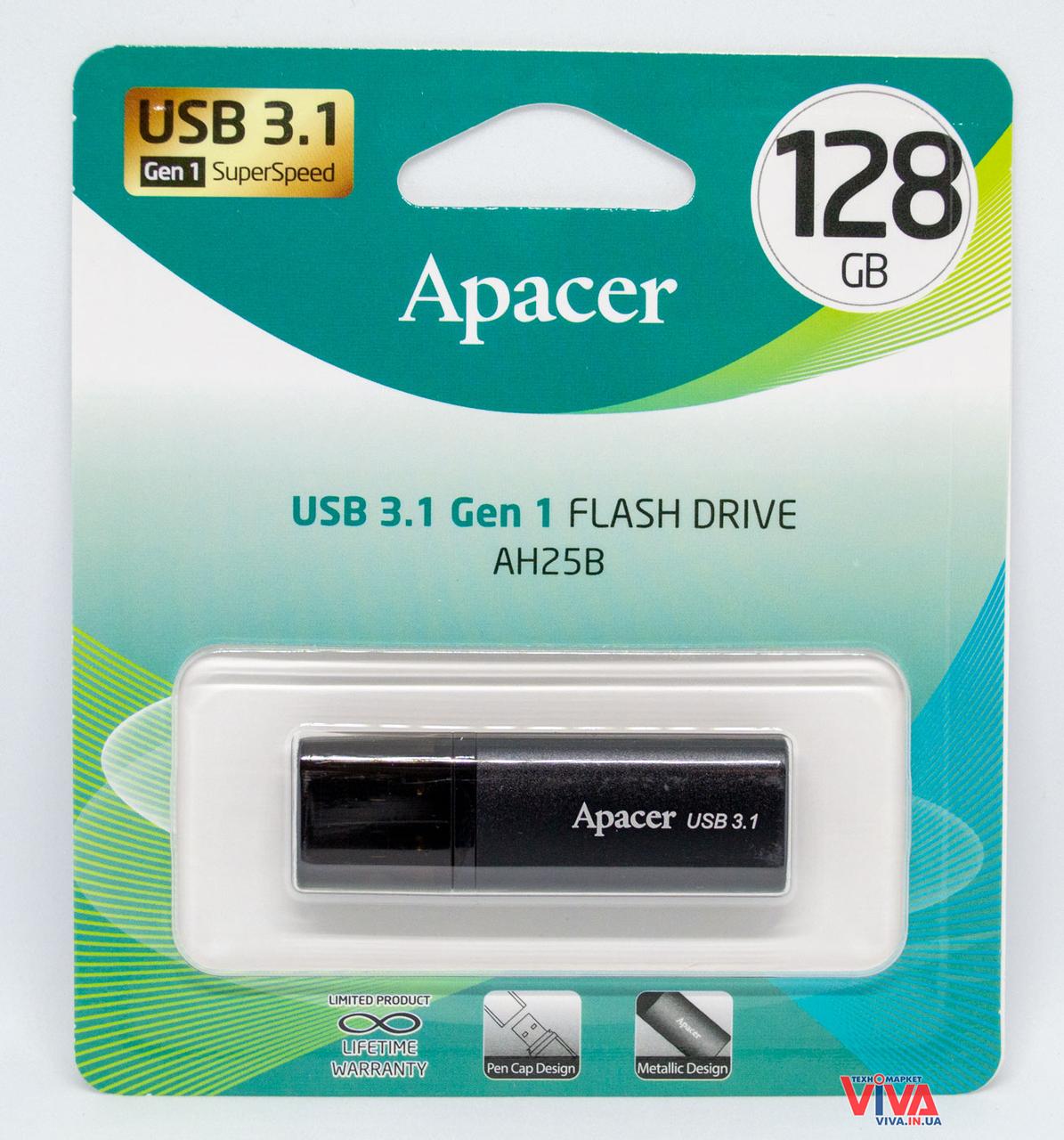 USB флешка Apacer AH25B 128GB USB 3.1 Black (AP128GAH25BB-1) - фото 2 - id-p1154720034