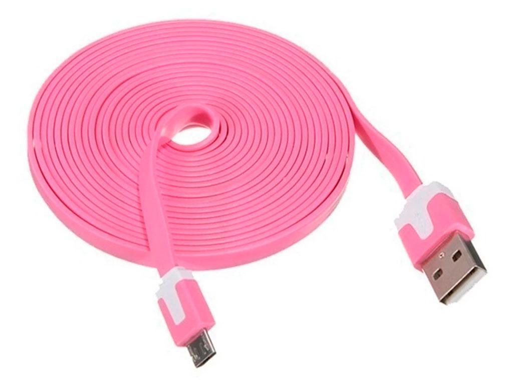 Кабель USB-micro USB плоский 90 см рожевий