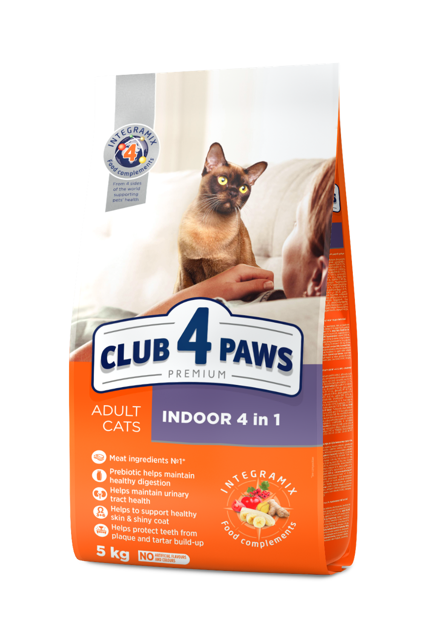 Сухий корм ПРЕМІУМ Indoor 4 в 1 для кішок, що живуть в приміщенні 5 кг CLUB 4 PAWS Клуб 4 Лапи