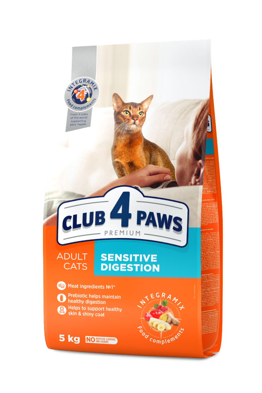 Сухий корм ЧУТЛИВЕ ТРАВЛЕННЯ для дорослих кішок 5 кг CLUB 4 PAWS Клуб 4 Лапи