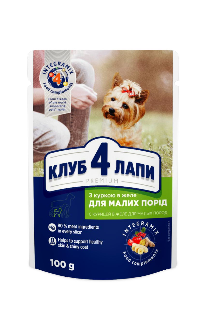 Вологий консервований корм Преміум пауч для собак з Куркою в желе 100 г CLUB 4 PAWS Клуб 4 Лапи