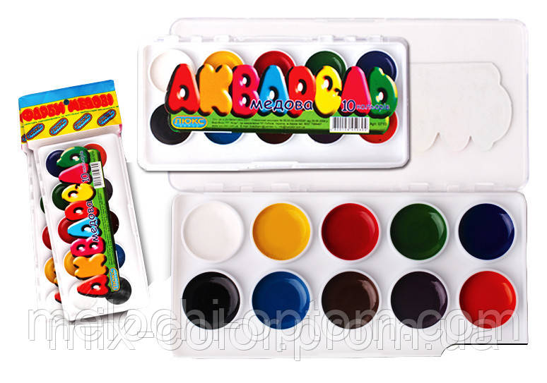 Акварельні фарби Люкс колор 10 кольорів, акварель медова для дитячої творчості