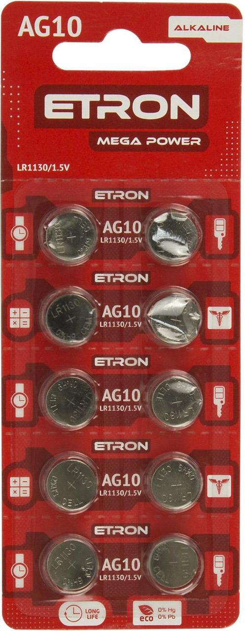 Батарейка Etron Mega Power AG10/10bl LR1130(10)(200)
